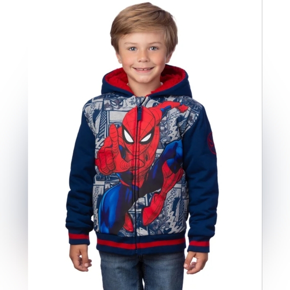 New! Disney Spider Man Kids' Boys Red Toddler Girls Plush Hoodie Select Size NWT - Picture 3 of 6
